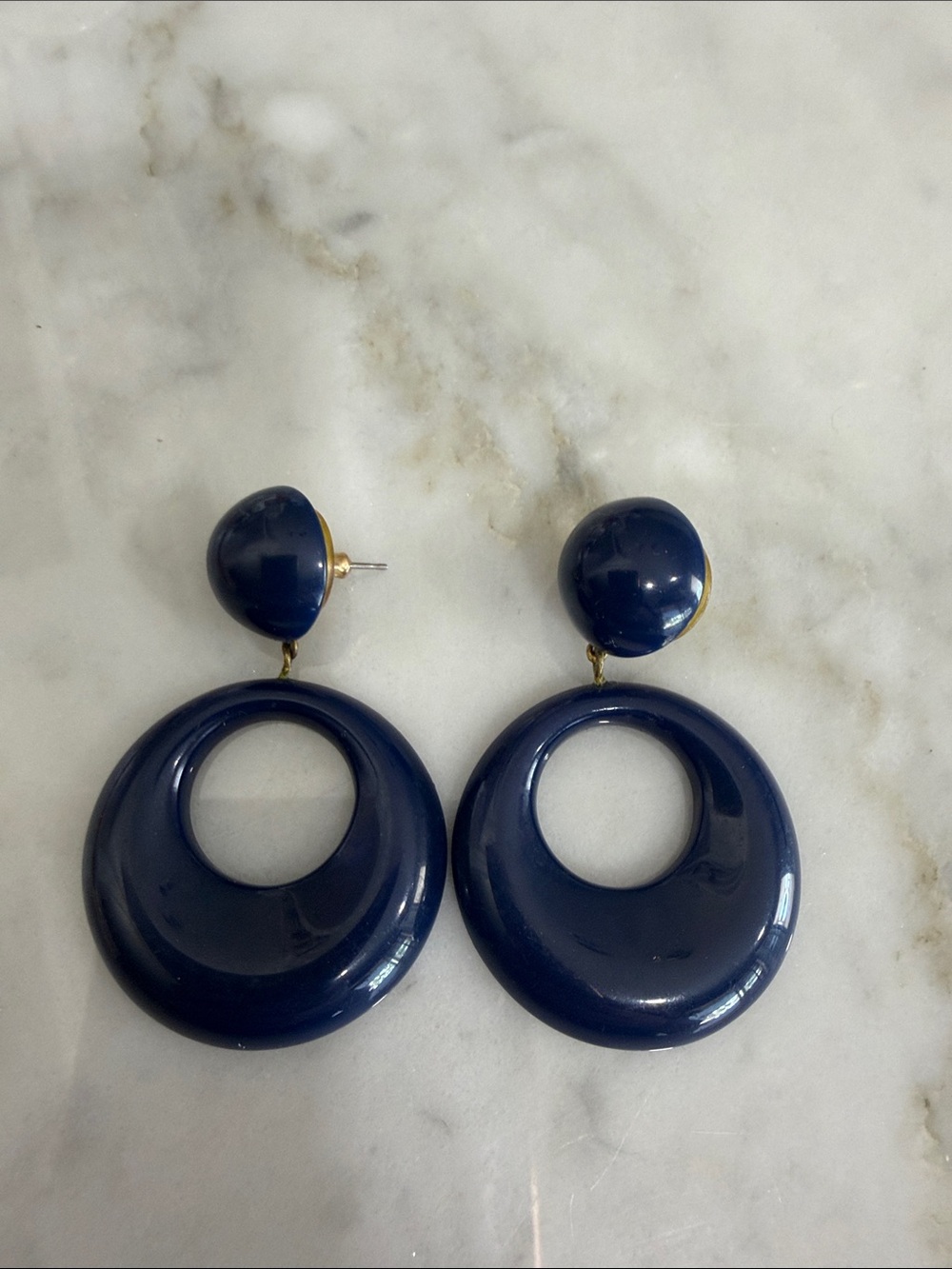 Vintage Navy Blue Resin Door Knocker Earrings